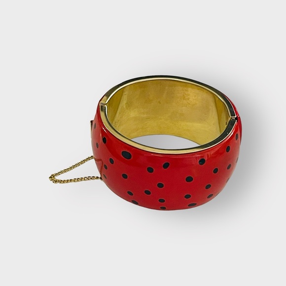Huge Statement Vintage Red With Black Polka Dots Hinge Bangle Bracelet - Picture 5 of 10